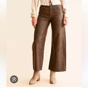 Free People Brown Wide-Leg Faux Leather Pants